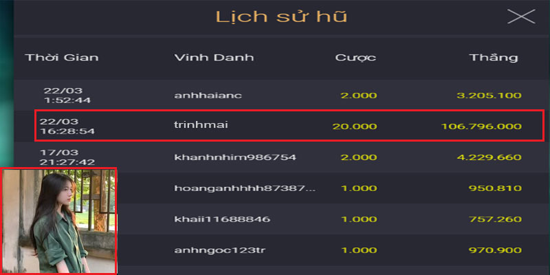 Trịnh Mai khoe thành tích nổ hũ hơn 100 triệu chỉ với 20k tiền cược